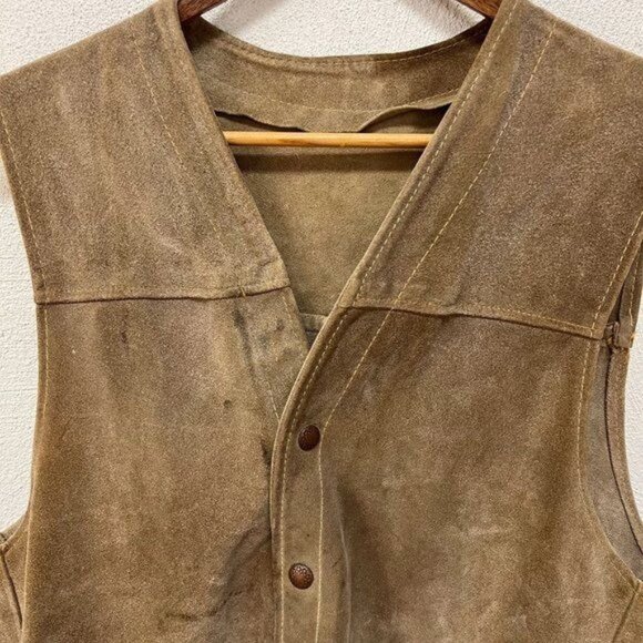 First Men's Genuine Leather Vest Jacket Front Button V Neck Brown Size X Large - Picture 5 of 8